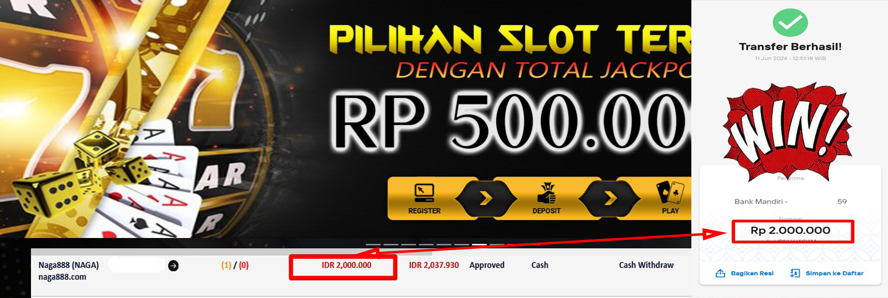 Bukti Kemenangan WD IDR 2.000.000 | Naga888