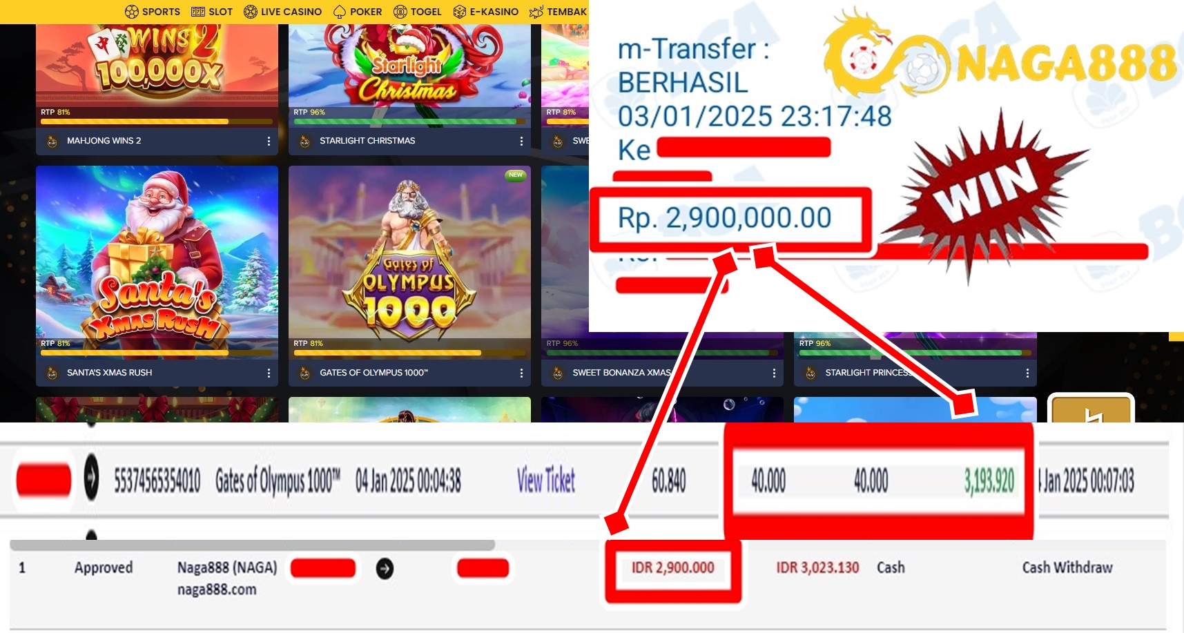 Bukti Kemenangan WD IDR 2.900.000,- | Naga888
