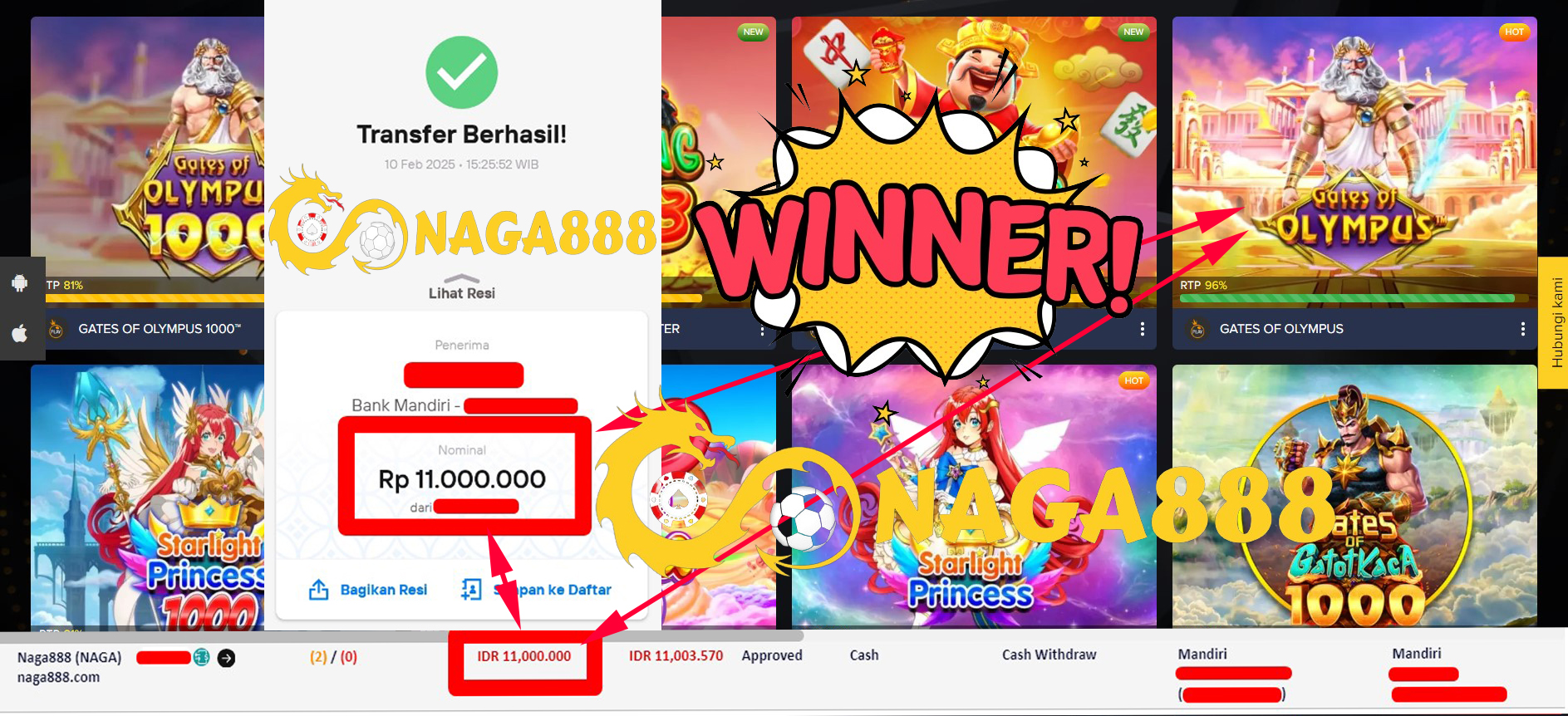 Bukti Kemenangan WD IDR 11.000.000,- | Naga888