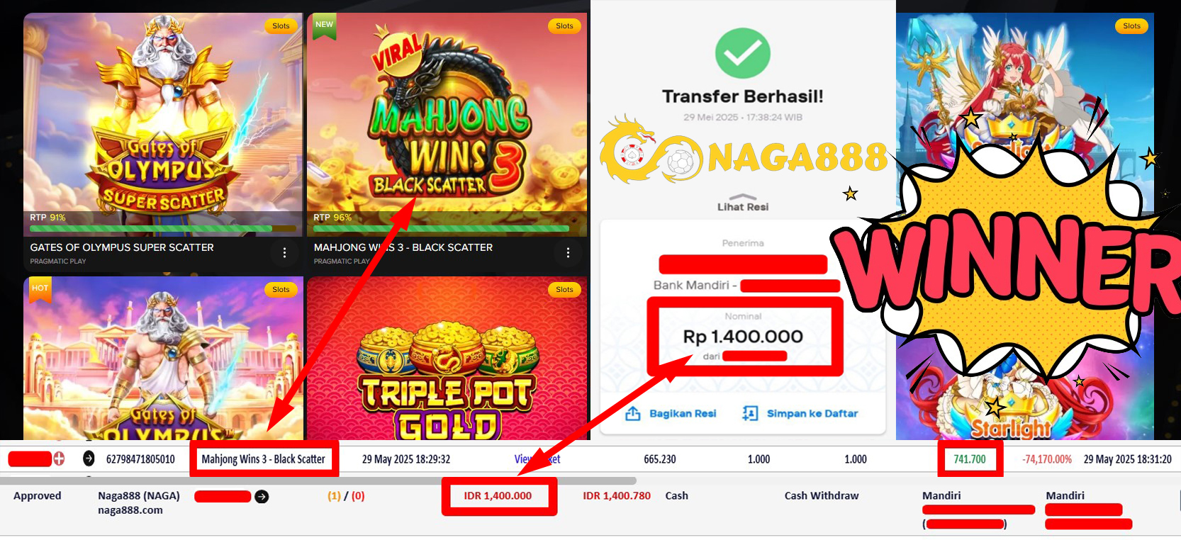 Bukti Kemenangan Withdraw IDR 1.400.000,- | NAGA888