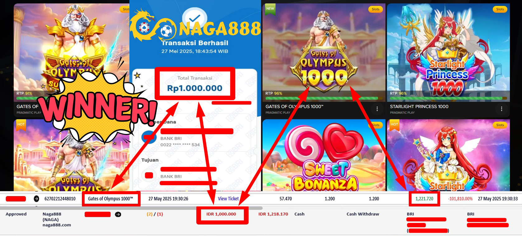 Bukti Kemenangan Withdraw IDR 1.000.000,- | NAGA888