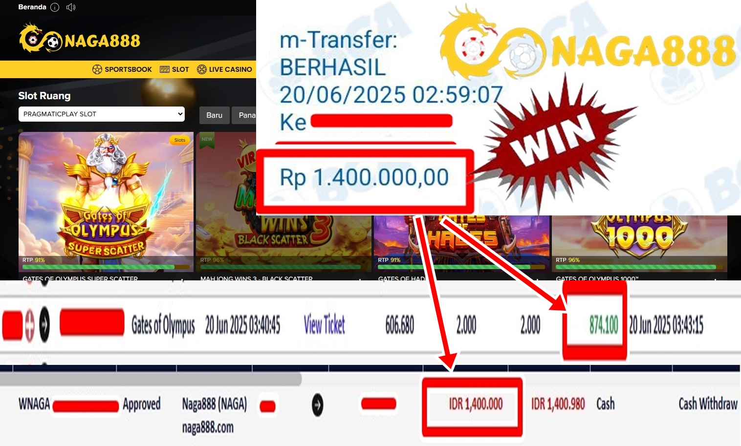 Bukti Kemenangan WD IDR 1.400.000,- | Naga888