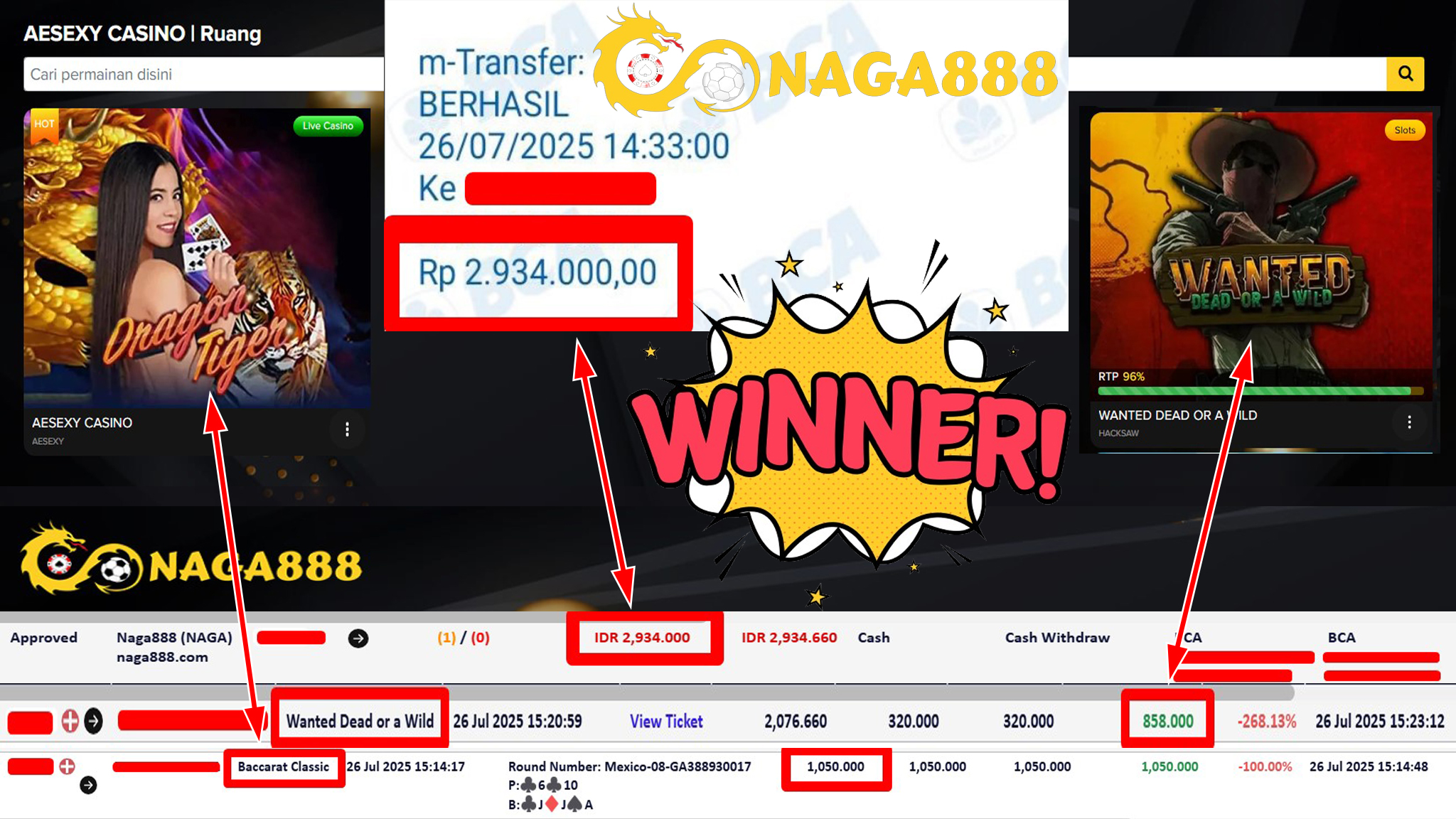 Bukti Kemenangan Withdraw IDR 2.934.000,- | NAGA888