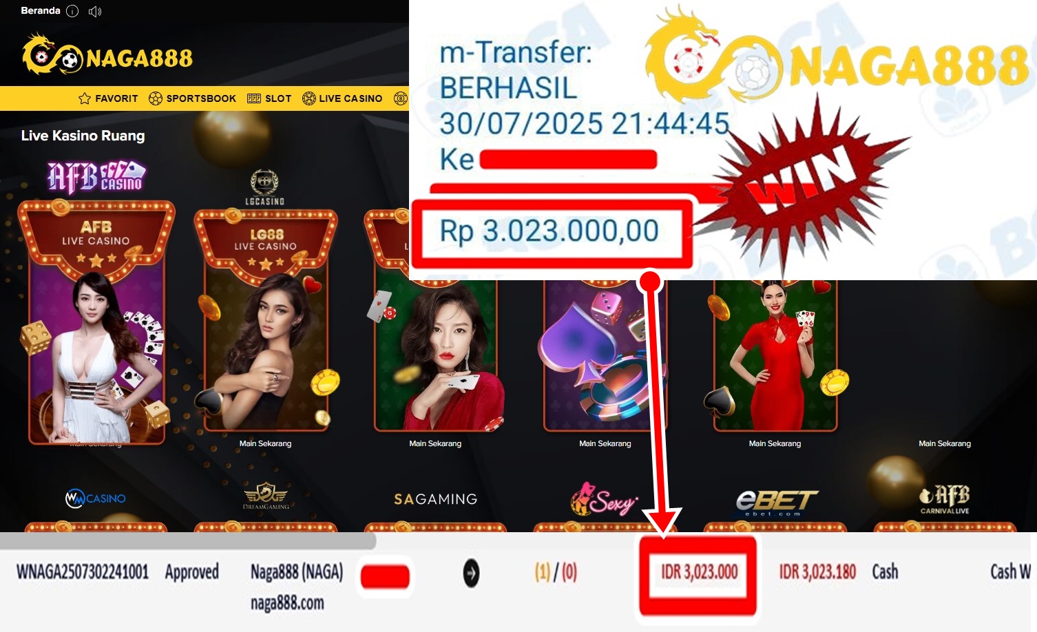 Bukti Kemenangan WD IDR 3.023.000,- | NAGA888