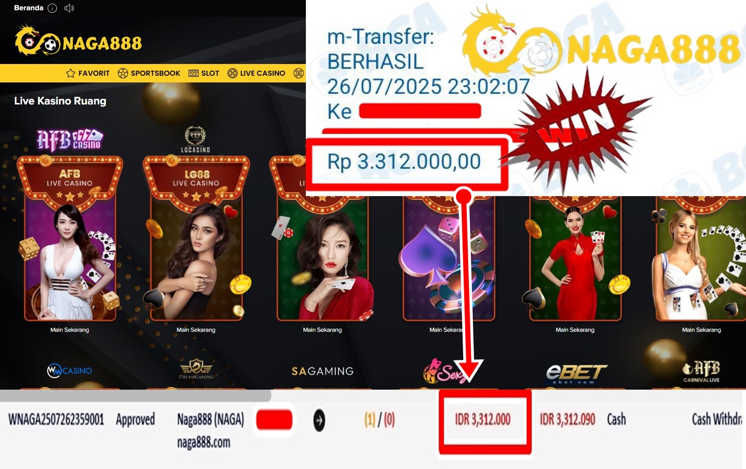 Bukti Kemenangan WD IDR 3.312.000,- | NAGA888