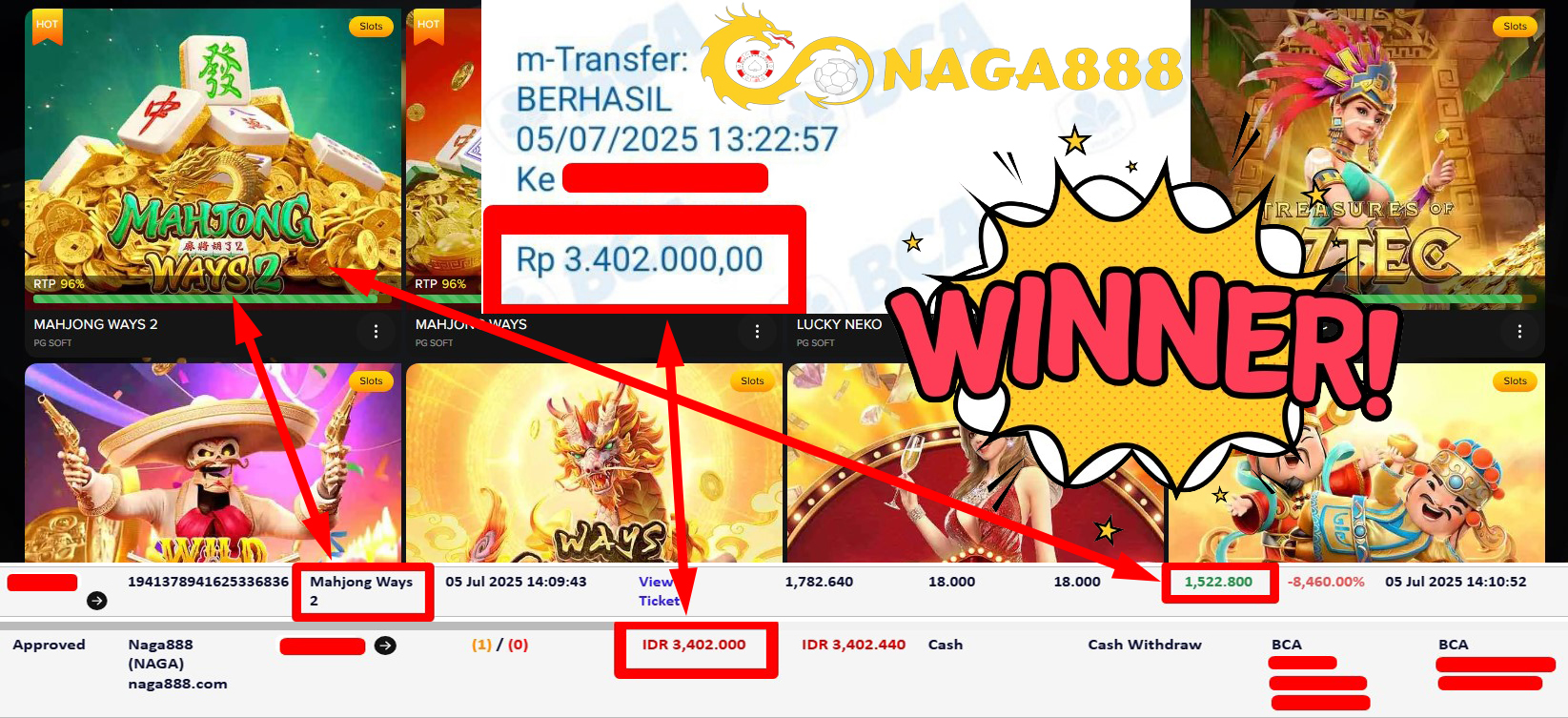 Bukti Kemenangan Withdraw IDR 3.402.000,- | NAGA888