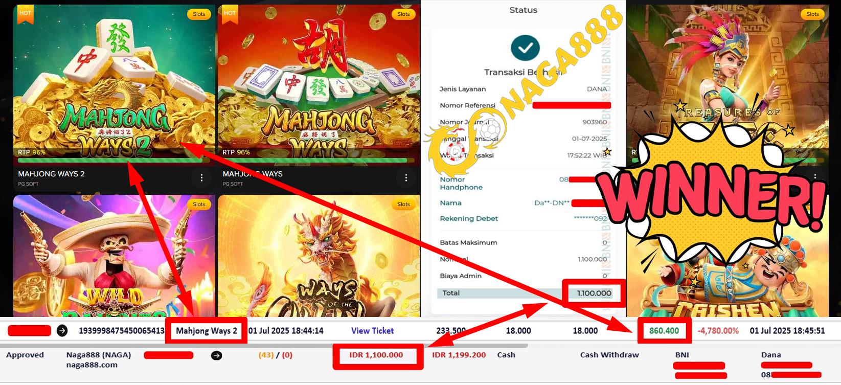 Bukti Kemenangan Withdraw IDR 1.100.000,- | NAGA888