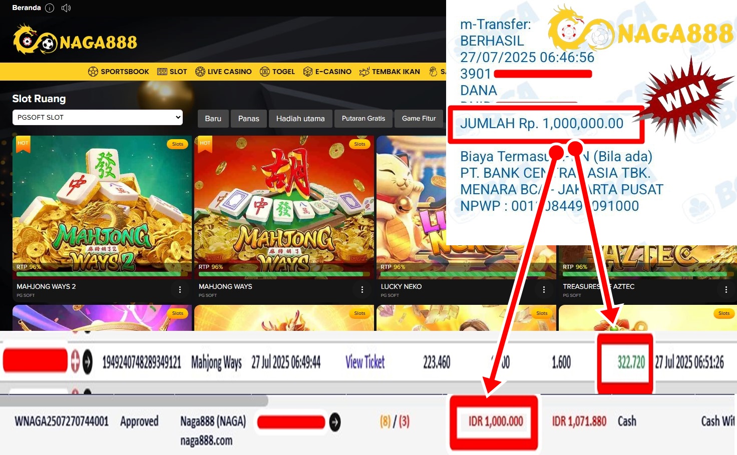 Bukti Kemenangan WD IDR 1.000.000,- | NAGA888