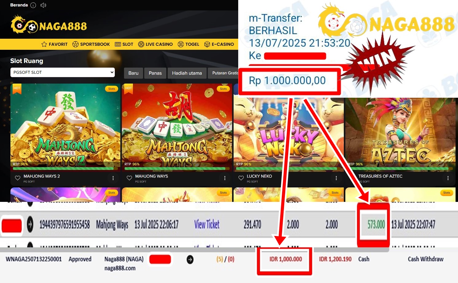Bukti Kemenangan WD IDR 1.000.000,- | NAGA888