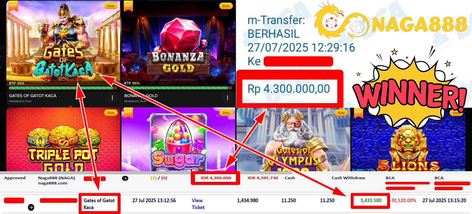 Bukti Kemenangan Withdraw IDR 4.300.000,- | NAGA888