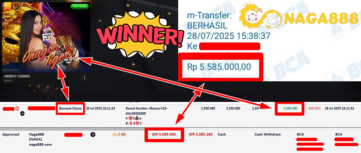 Bukti Kemenangan Withdraw IDR 5.585.000,- | NAGA888