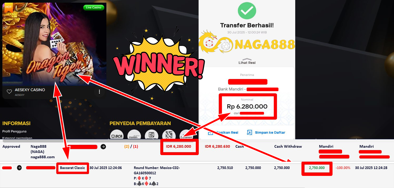 Bukti Kemenangan Withdraw IDR 6.280.000,- | NAGA888