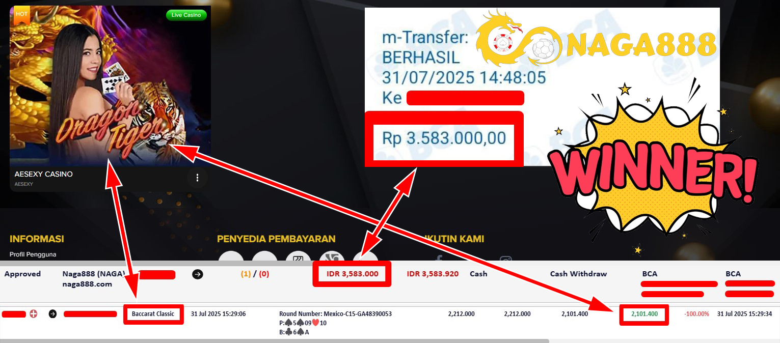 Bukti Kemenangan Withdraw IDR 3.583.000,- | NAGA888