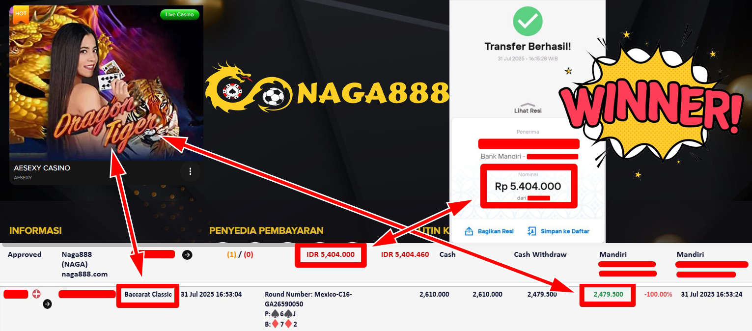 Bukti Kemenangan Withdraw IDR 5.404.000,- | NAGA888