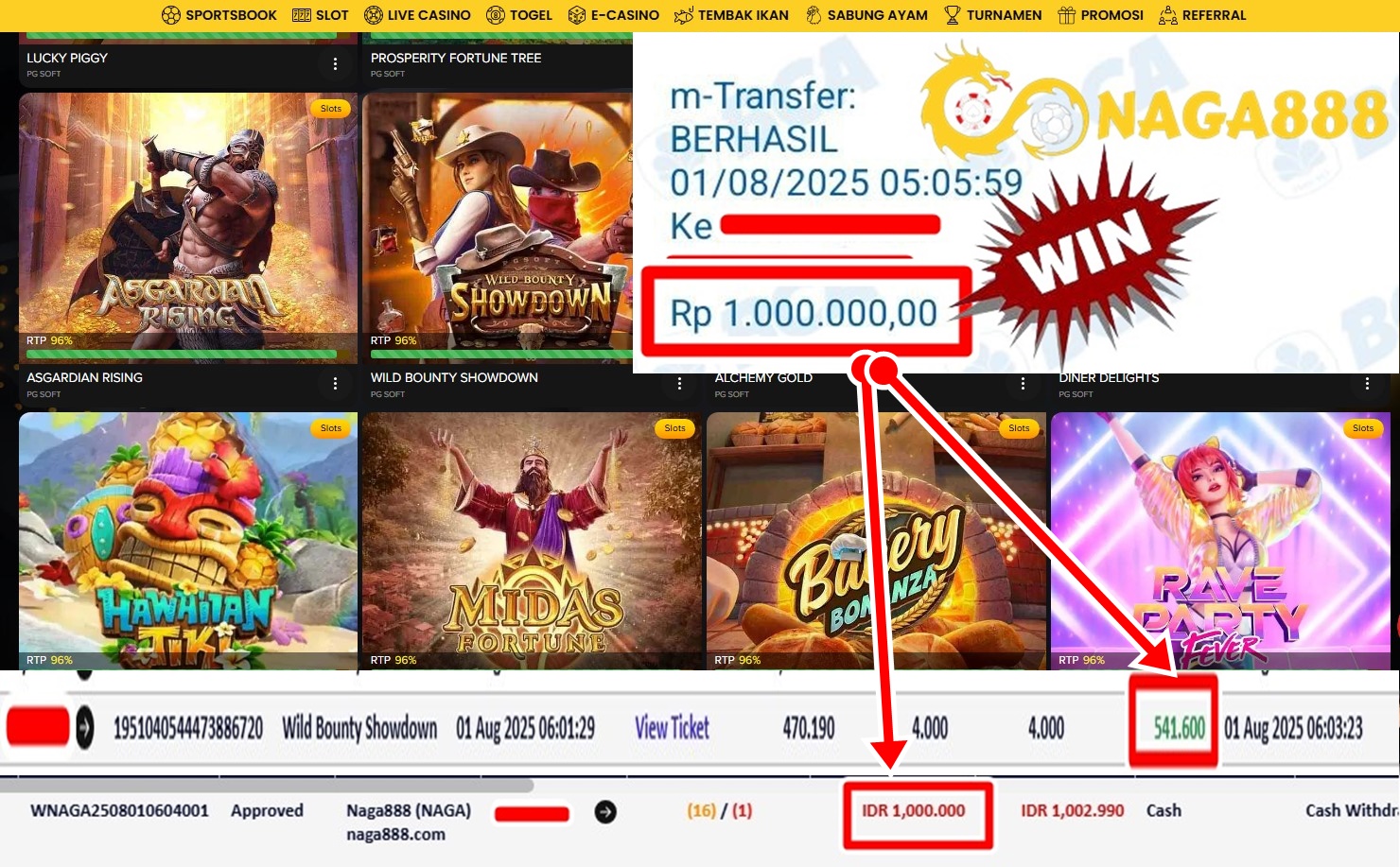 Bukti Kemenangan WD IDR 1.000.000,- | NAGA888