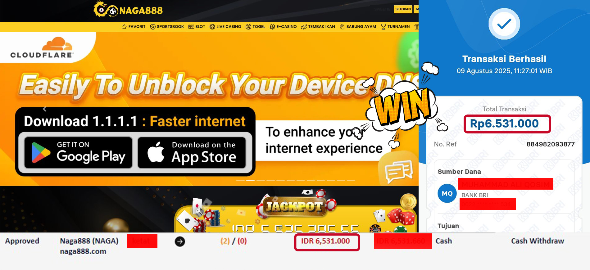 Bukti Kemenangan Withdraw IDR 6,531,000,- | NAGA888