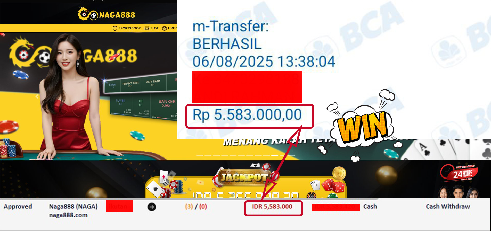Bukti Kemenangan Withdraw IDR 5,583,000,- | NAGA888