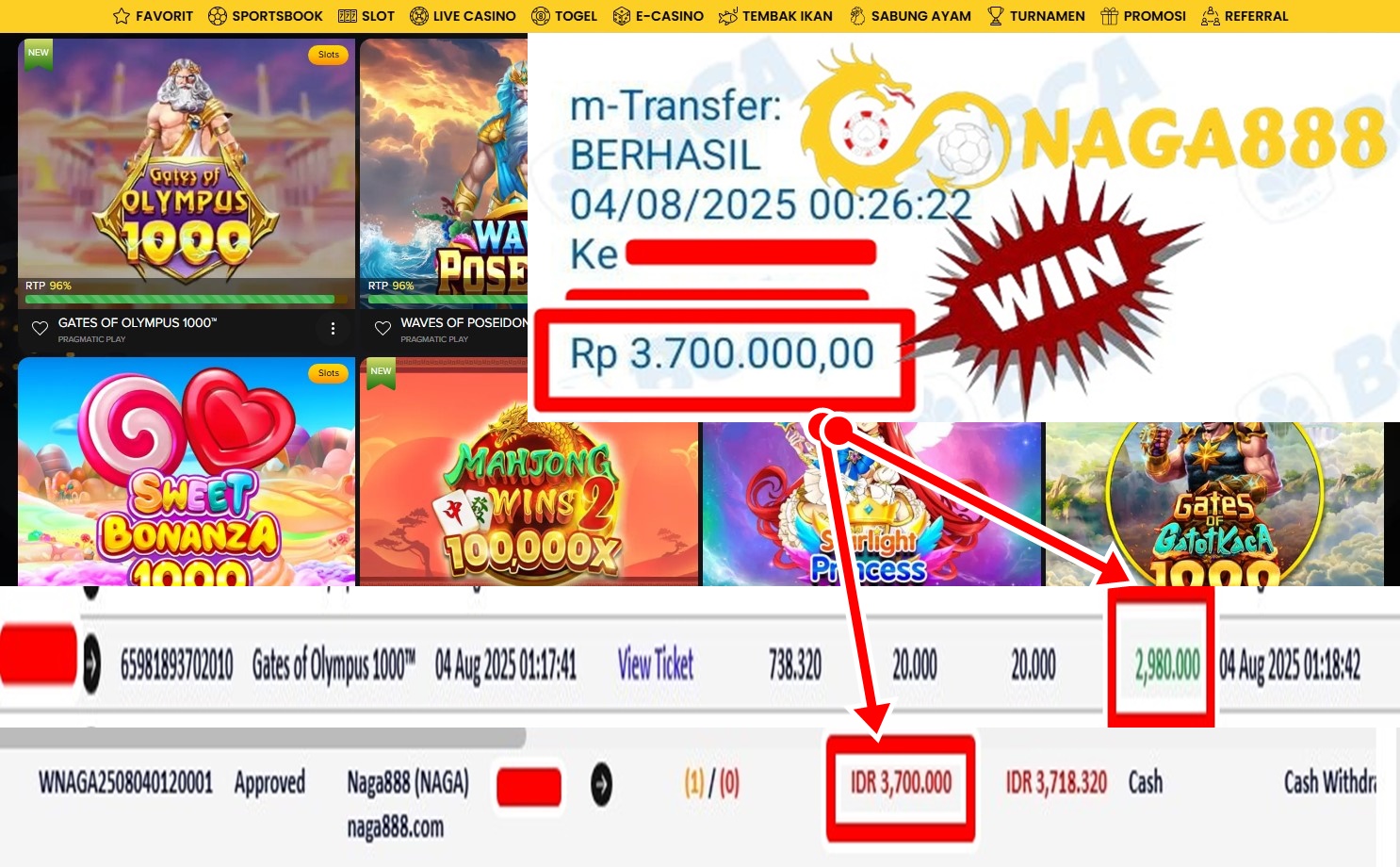 Bukti Kemenangan WD IDR 3.700.000,- | NAGA888