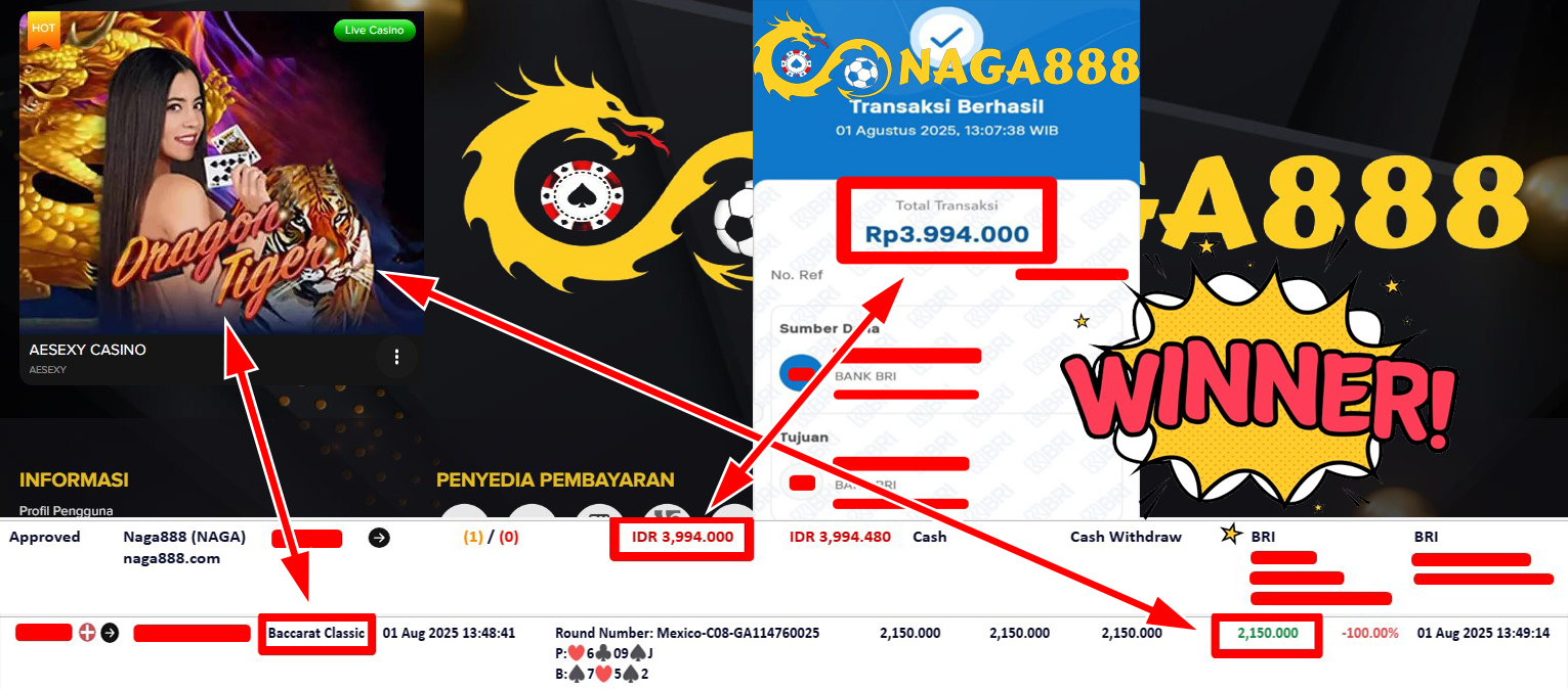 Bukti Kemenangan Withdraw IDR 3.994.000,- | NAGA888