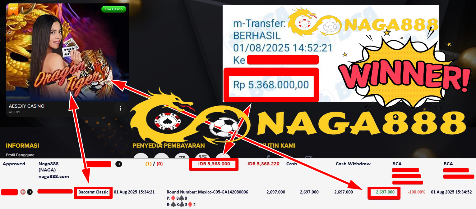 Bukti Kemenangan Withdraw IDR 5.368.000,- | NAGA888
