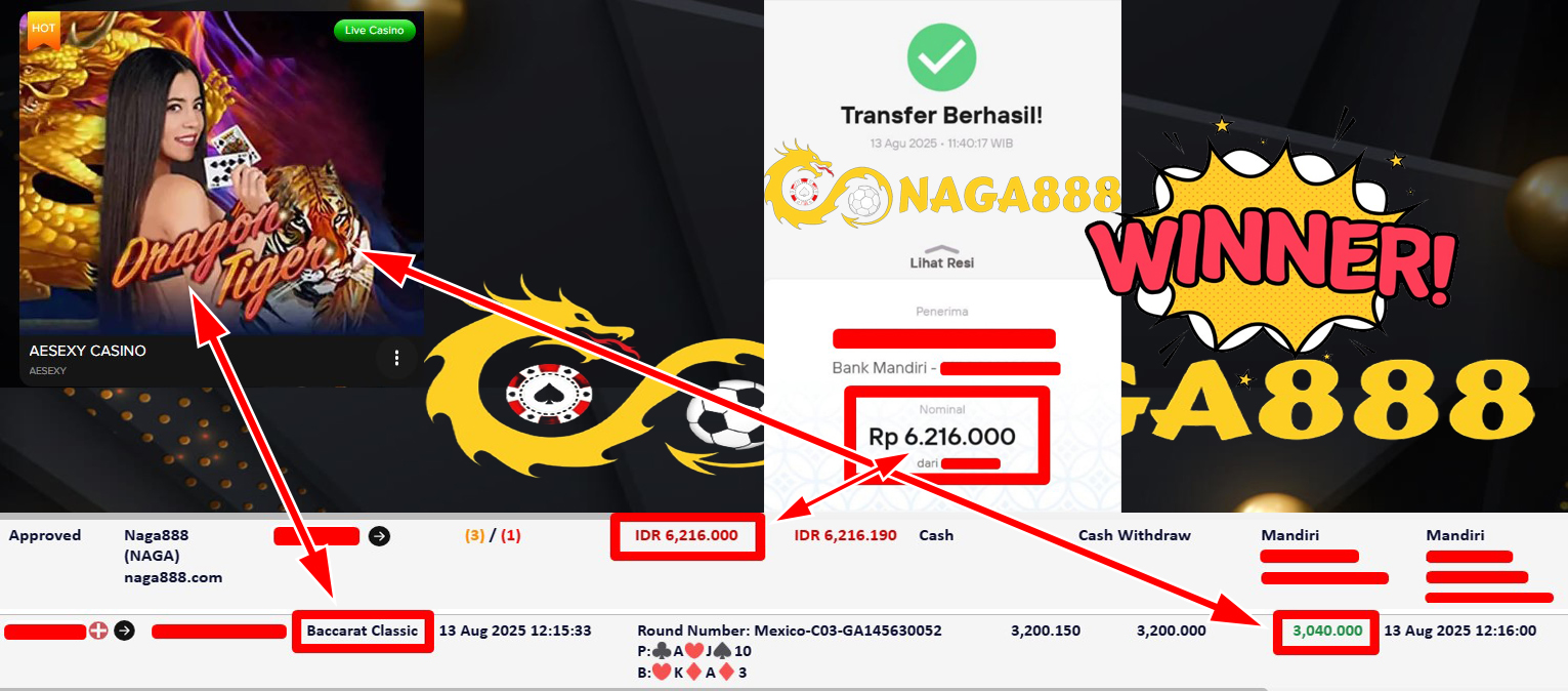 Bukti Kemenangan Withdraw IDR 6.216.000,- | NAGA888