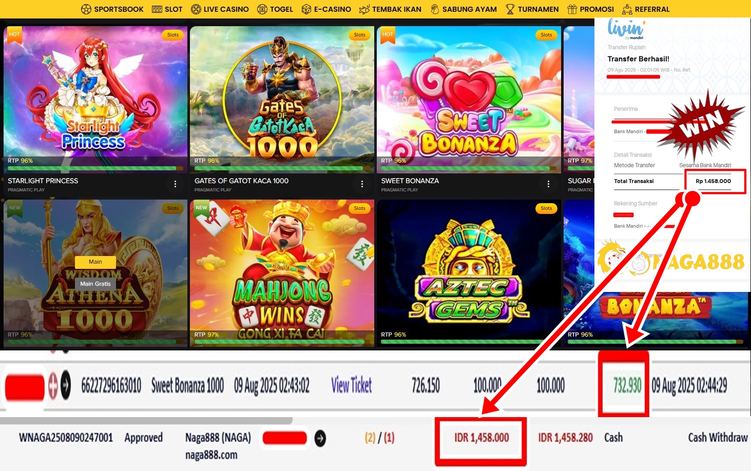 Bukti Kemenangan WD IDR 1.458.000,- | NAGA888