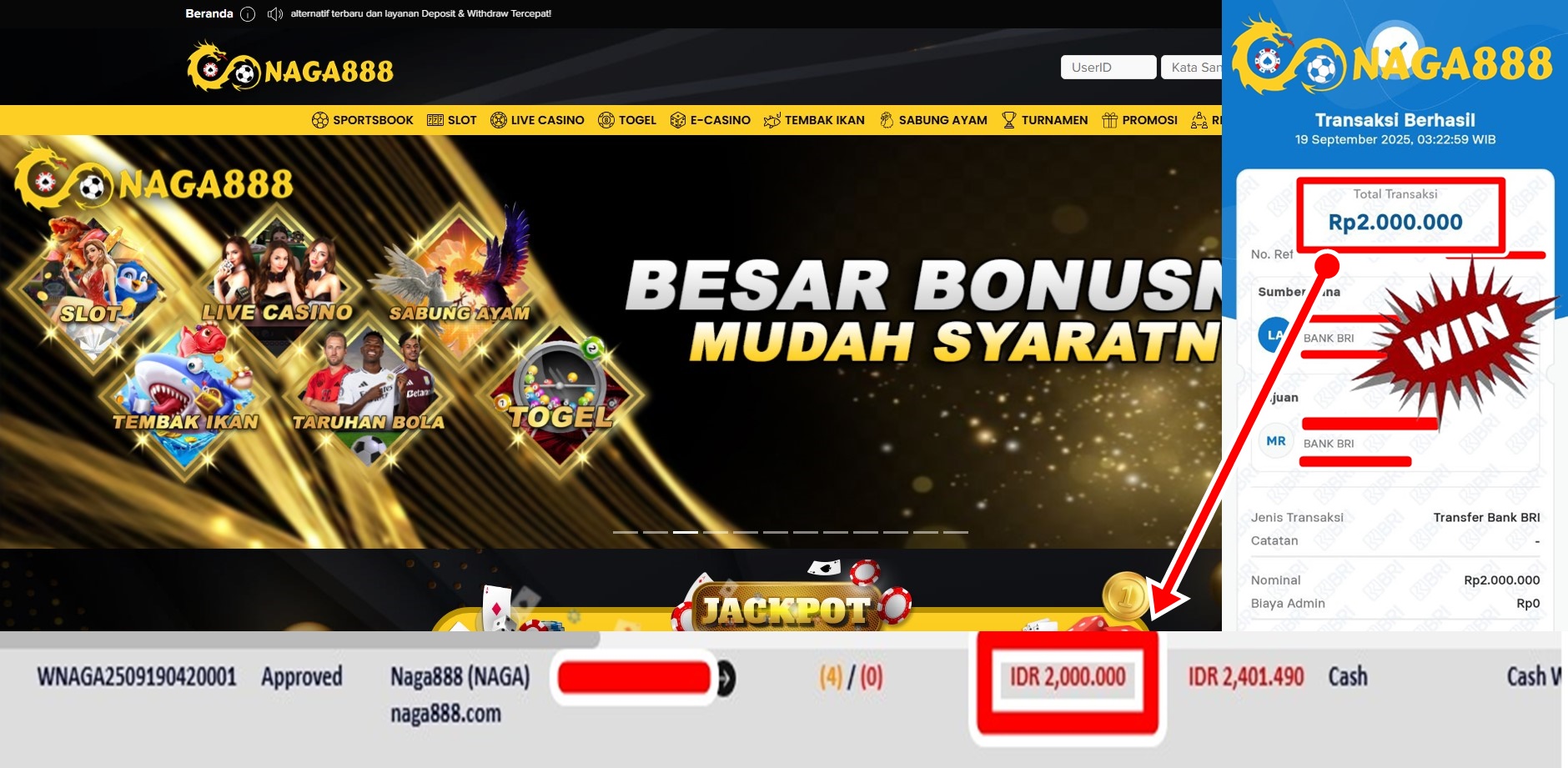 Bukti Kemenangan WD IDR 2.000.000,- | NAGA888