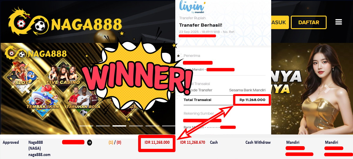 Bukti Kemenangan Withdraw IDR 11.268.000,- | NAGA888