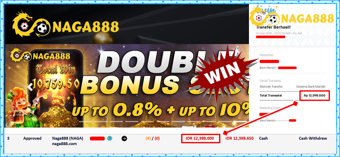 Bukti Kemenangan Withdraw IDR 12.398.000,- | NAGA888