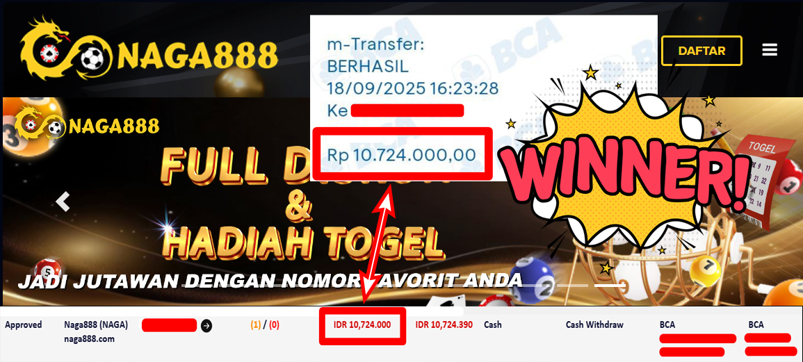 Bukti Kemenangan Withdraw IDR 10.724.000,- | NAGA888