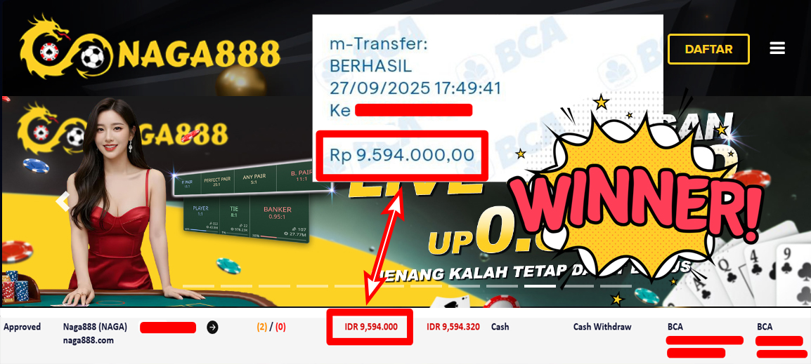 Bukti Kemenangan Withdraw IDR 9.594.000,- | NAGA888