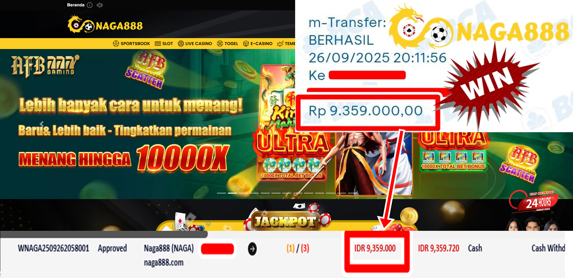 Bukti Kemenangan Withdraw IDR 9.359.000,- | NAGA888