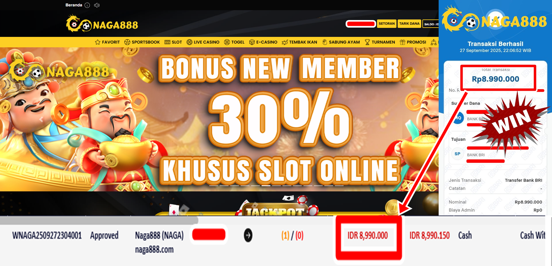 Bukti Kemenangan Withdraw IDR 8.990.000,- | NAGA888