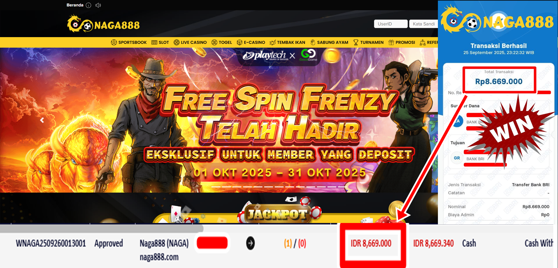 Bukti Kemenangan Withdraw IDR 8.669.000,- | NAGA888