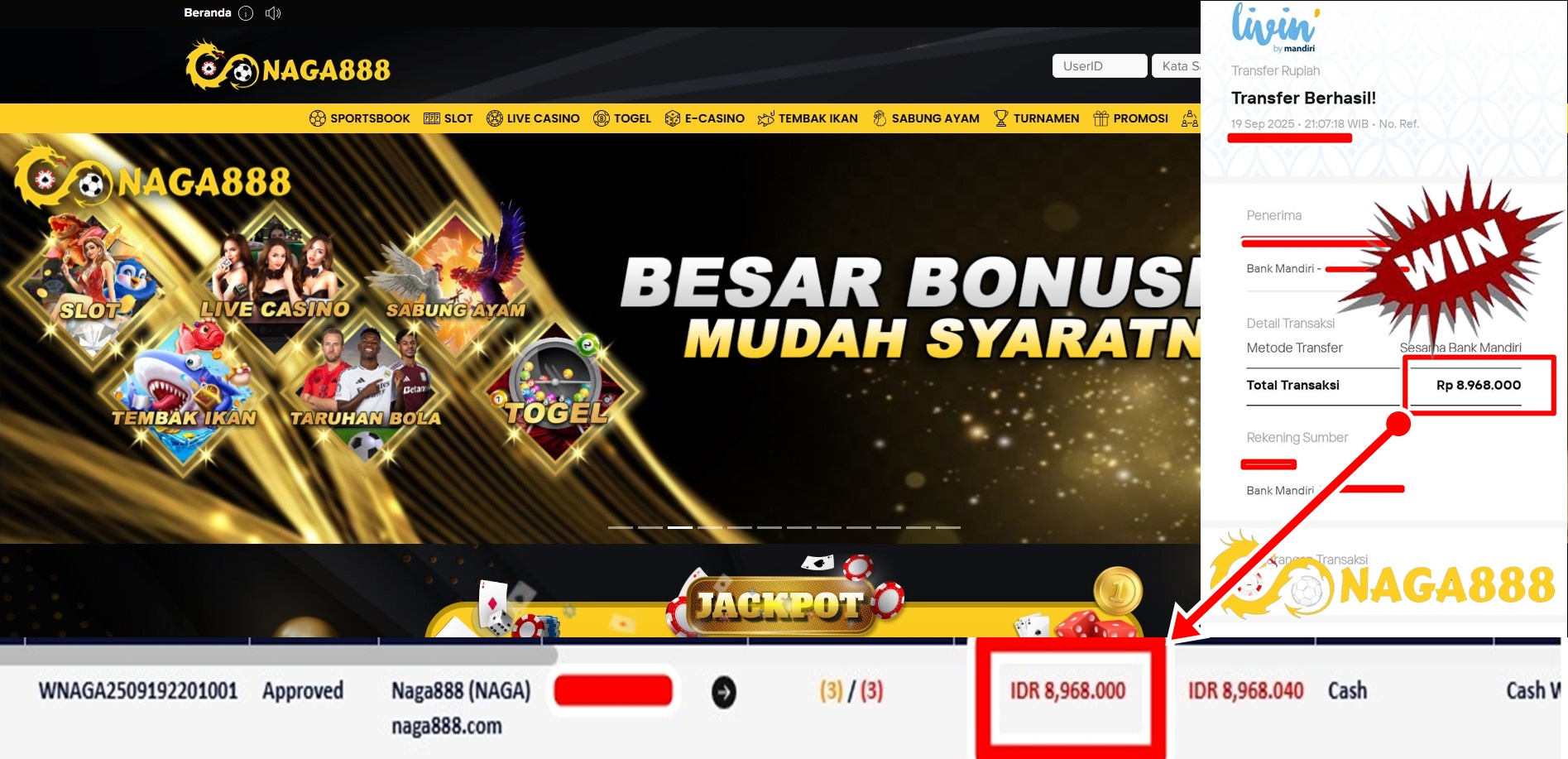 Bukti Kemenangan WD IDR 8.968.000,- | NAGA888