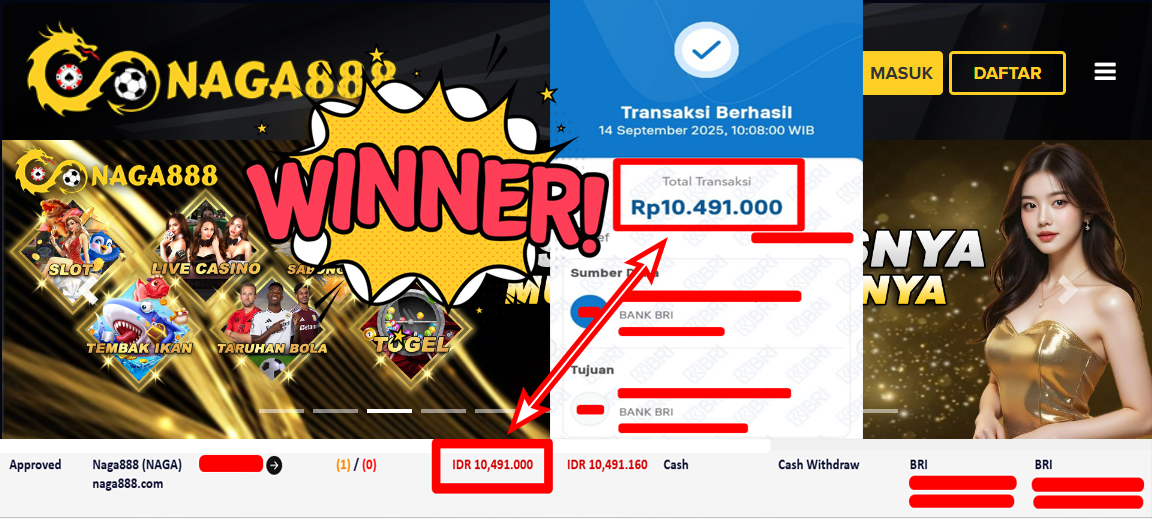 Bukti Kemenangan Withdraw IDR 10.491.000,- | NAGA888