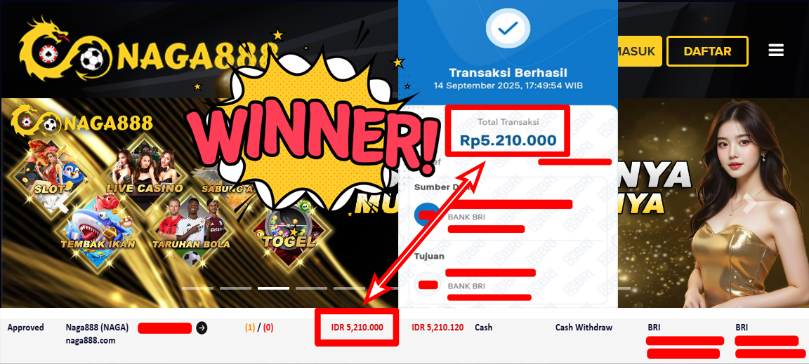 Bukti Kemenangan Withdraw IDR 5.210.000,- | NAGA888