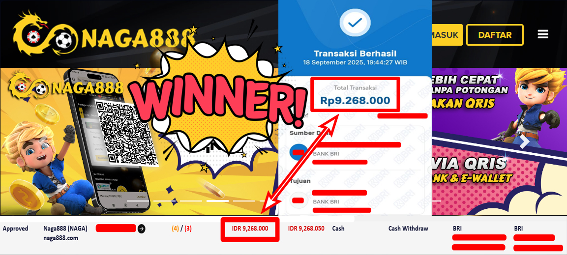 Bukti Kemenangan Withdraw IDR 9.268.000,- | NAGA888