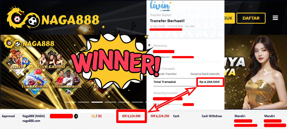Bukti Kemenangan Withdraw IDR 6.224.000,- | NAGA888