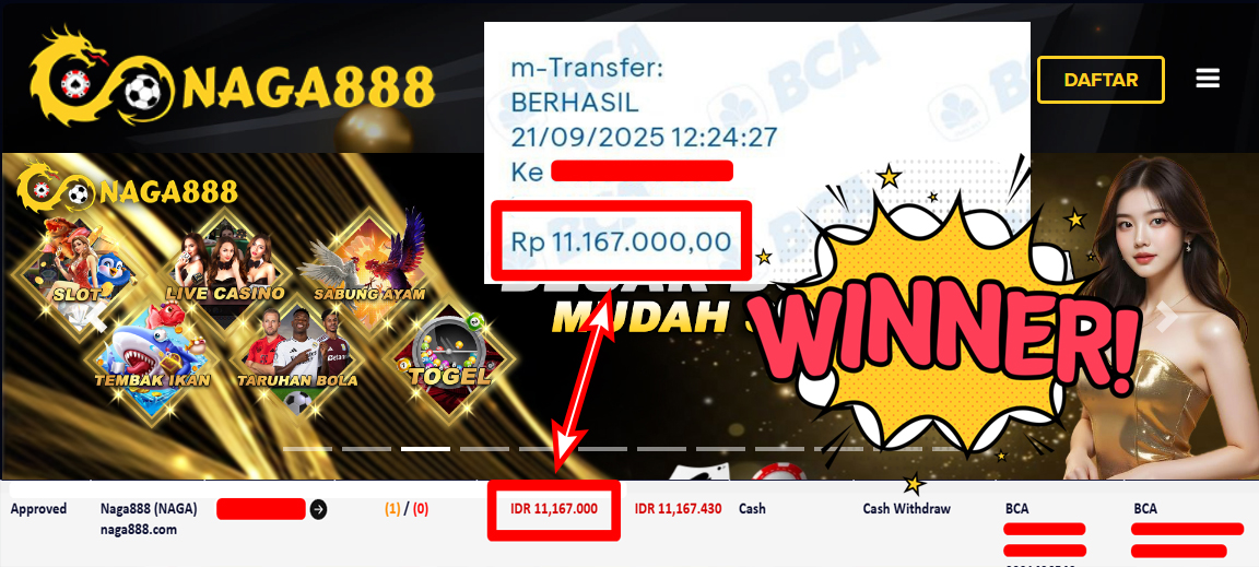 Bukti Kemenangan Withdraw IDR 11.167.000,- | NAGA888