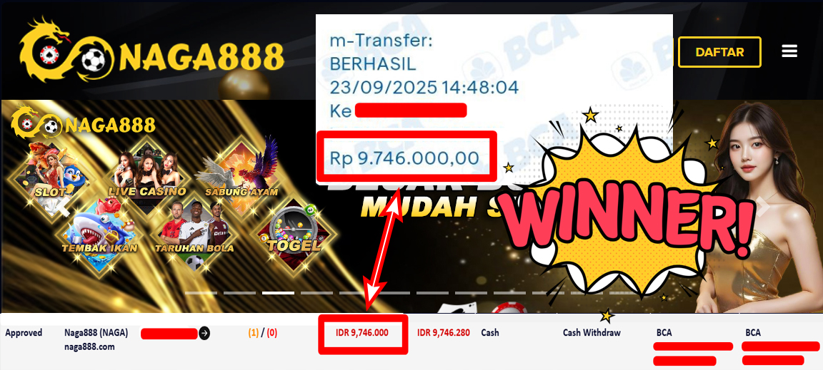Bukti Kemenangan Withdraw IDR 9.746.000,- | NAGA888