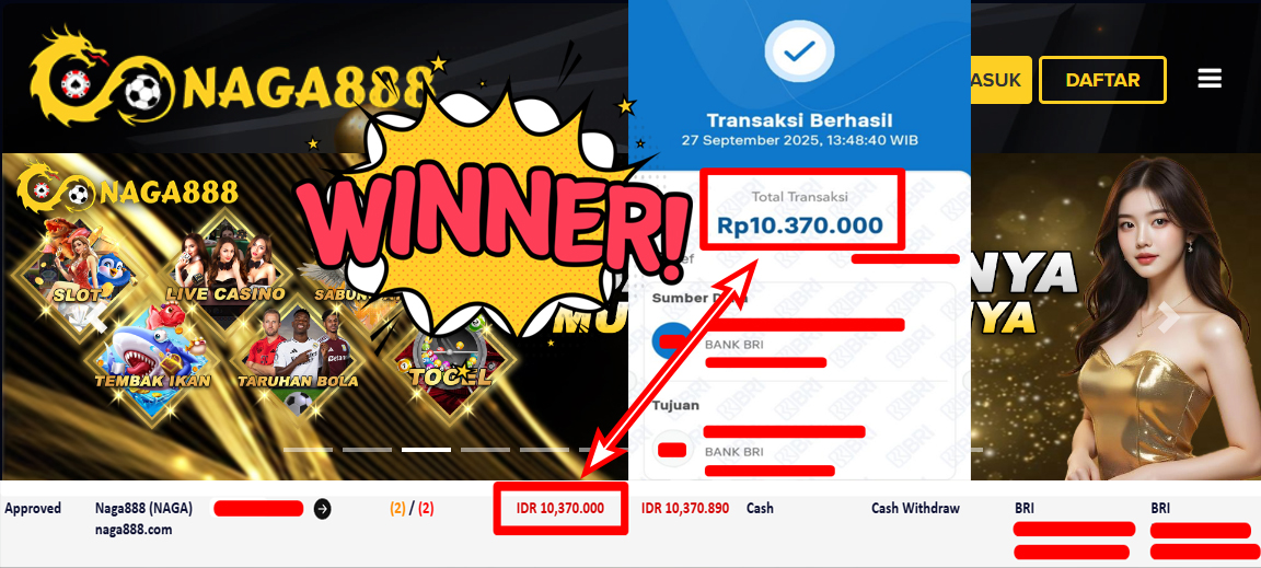 Bukti Kemenangan Withdraw IDR 10.370.000,- | NAGA888