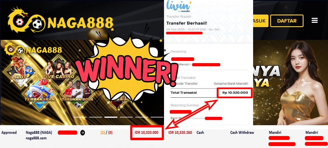 Bukti Kemenangan Withdraw IDR 10.320.000,- | NAGA888