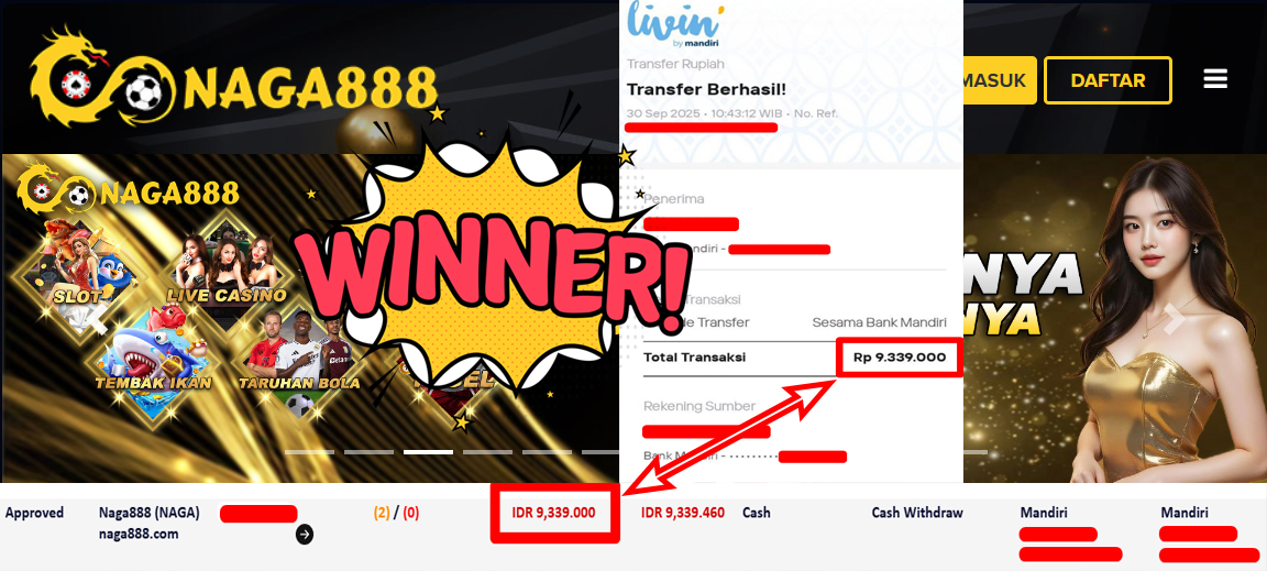 Bukti Kemenangan Withdraw IDR 9.339.000,- | NAGA888