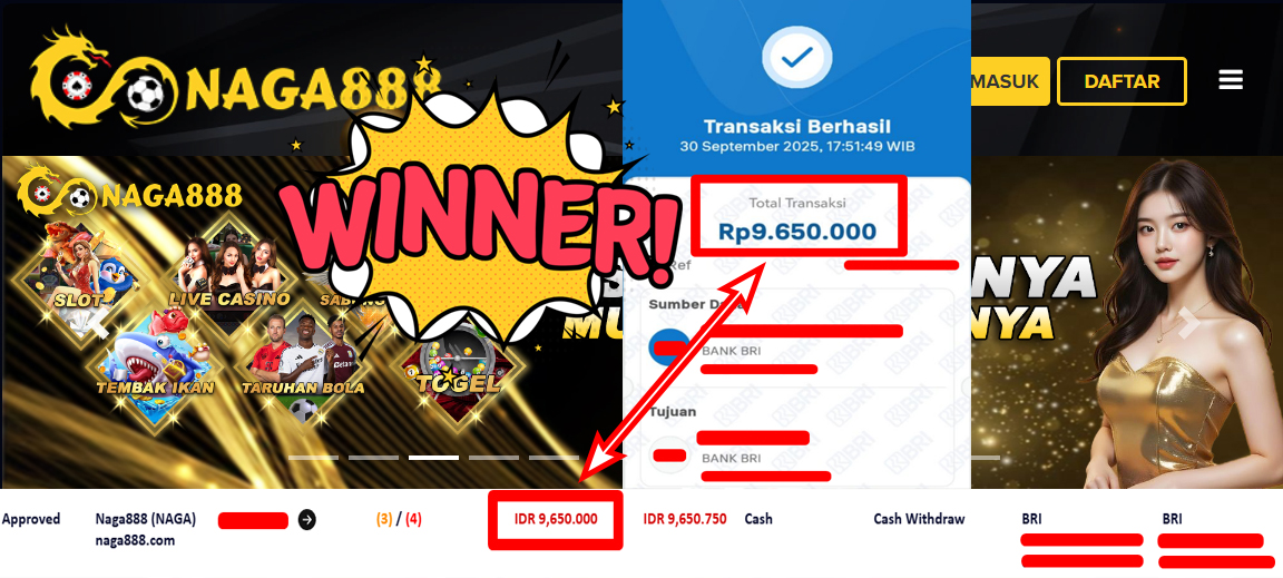 Bukti Kemenangan Withdraw IDR 9.650.000,- | NAGA888