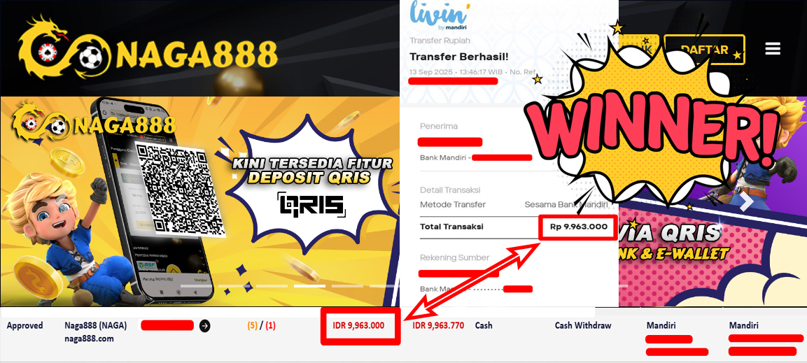 Bukti Kemenangan Withdraw IDR 9.963.000,- | NAGA888