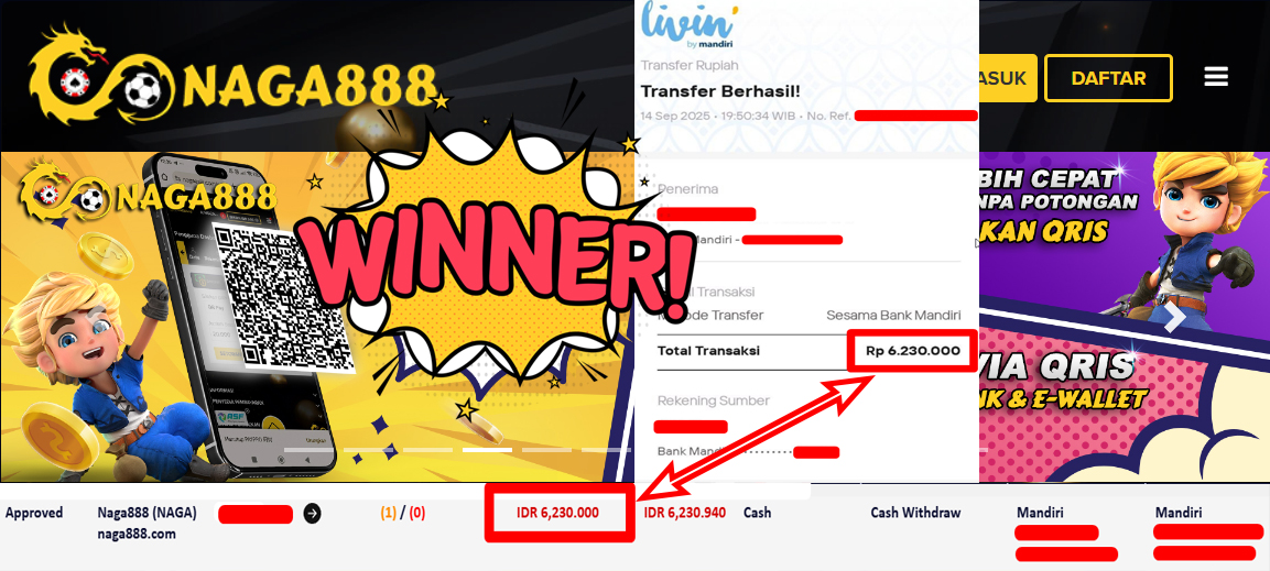 Bukti Kemenangan Withdraw IDR 6.230.000,- | NAGA888