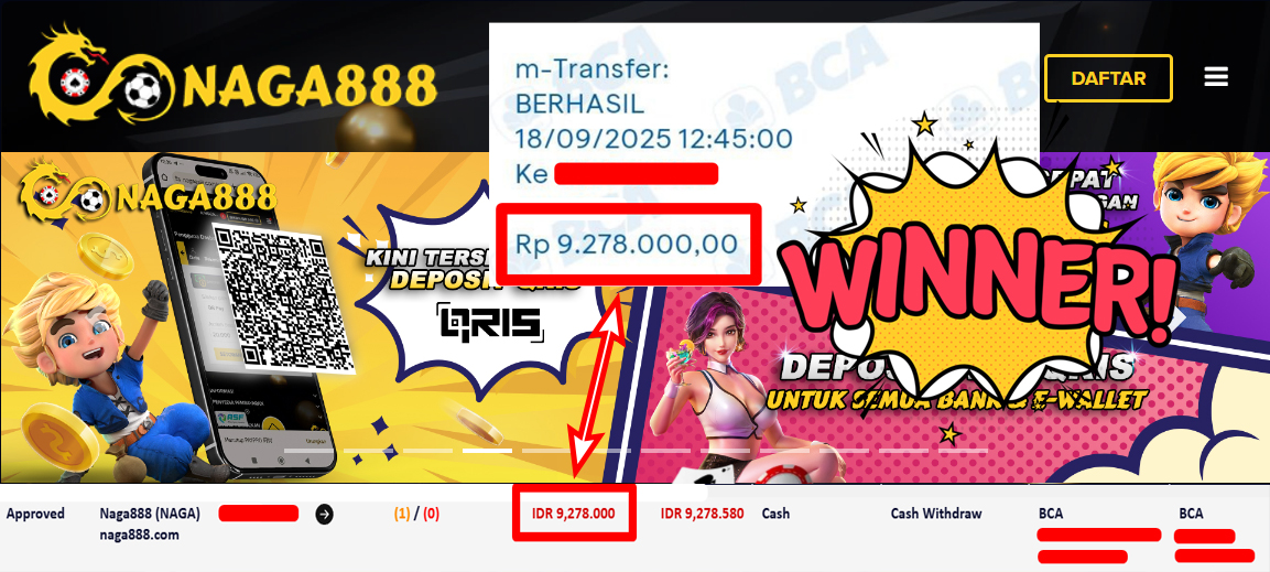 Bukti Kemenangan Withdraw IDR 9.278.000,- | NAGA888