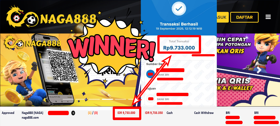 Bukti Kemenangan Withdraw IDR 9.733.000,- | NAGA888