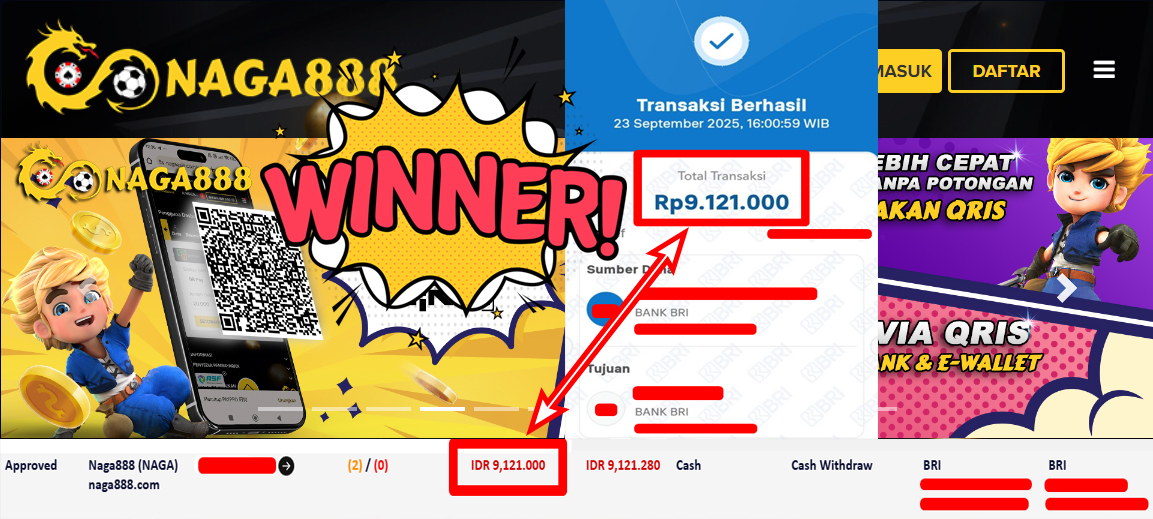Bukti Kemenangan Withdraw IDR 9.121.000,- | NAGA888